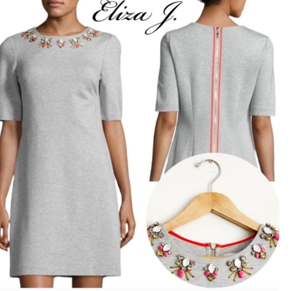 Eliza J Dresses & Skirts - Eliza J Size 4 Embellished Sheath Dress Gray Coral